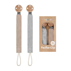 TYRY.HU ribbon pacifier clip in khaki with soft washable webbing for pacifiers.
