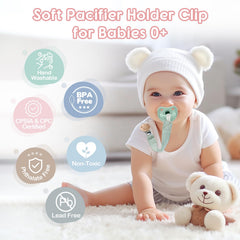 TYRY.HU Ribbon Pacifier Clip Pink Pack Front: stylish, practical, keeps pacifier within reach.