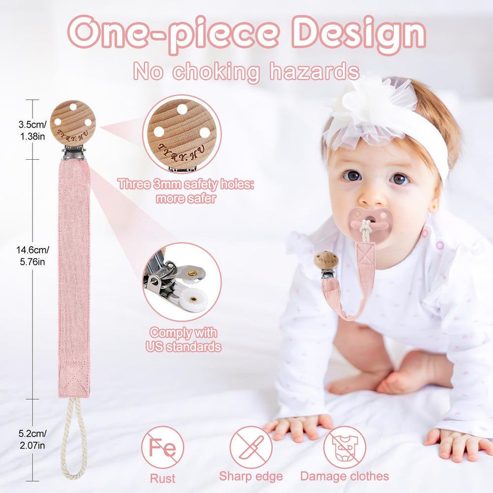 TYRY.HU Ribbon Pacifier Clip pink shade, gentle material for newborns