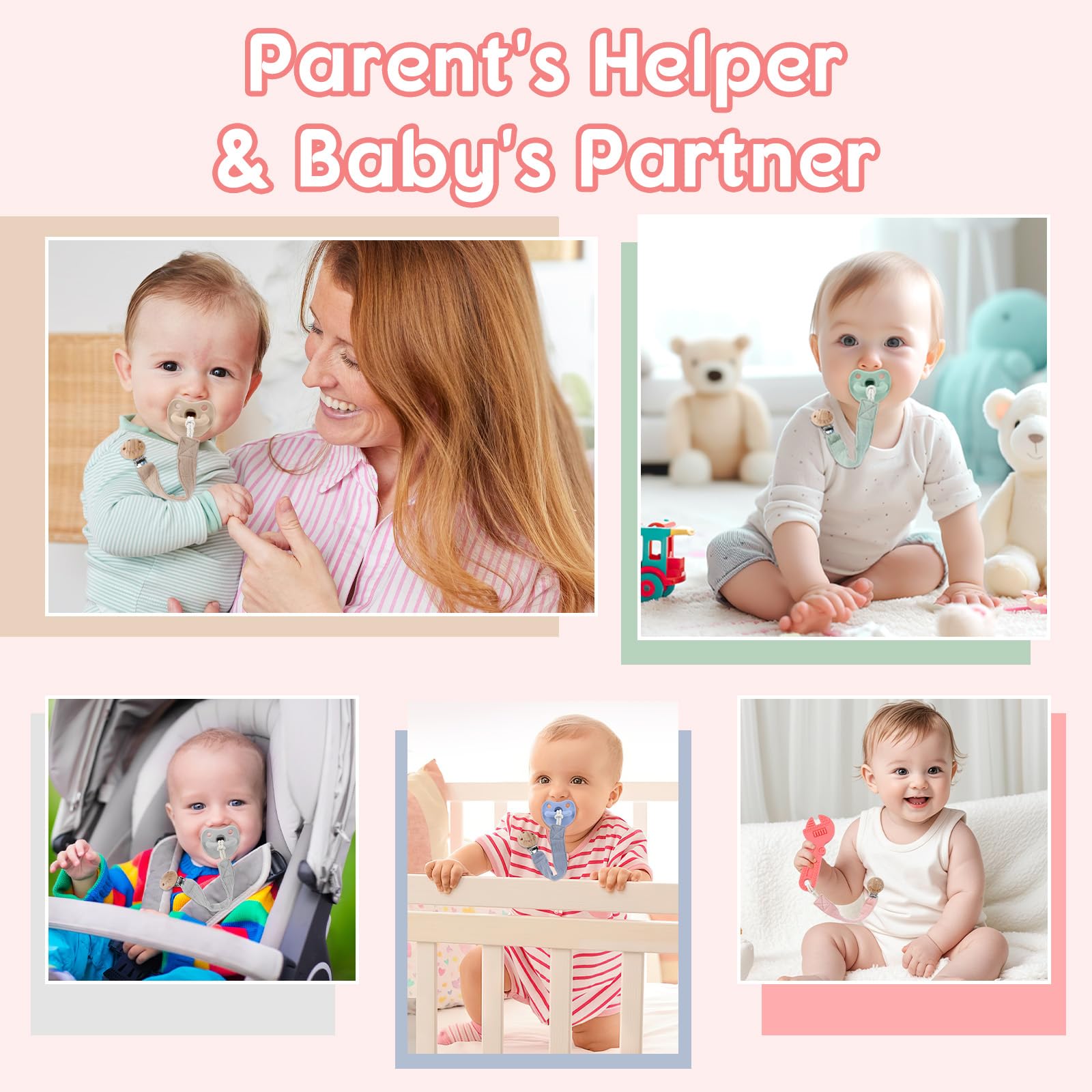 TYRY.HU Ribbon Pacifier Clip Soft Webbing Closeup: washable and durable everyday companion.