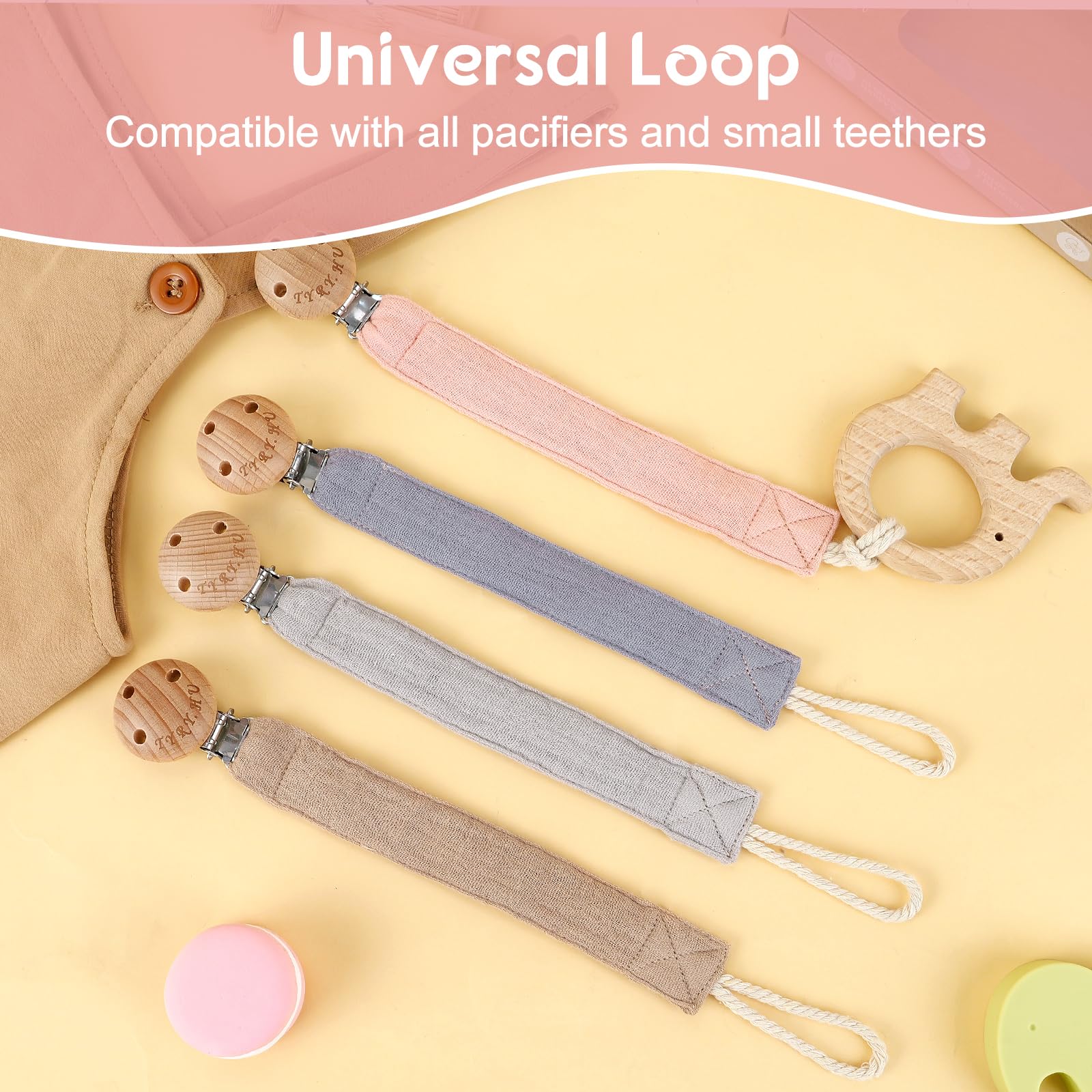 TYRY.HU Ribbon Pacifier Clip stainless clip detail, rust-free durability
