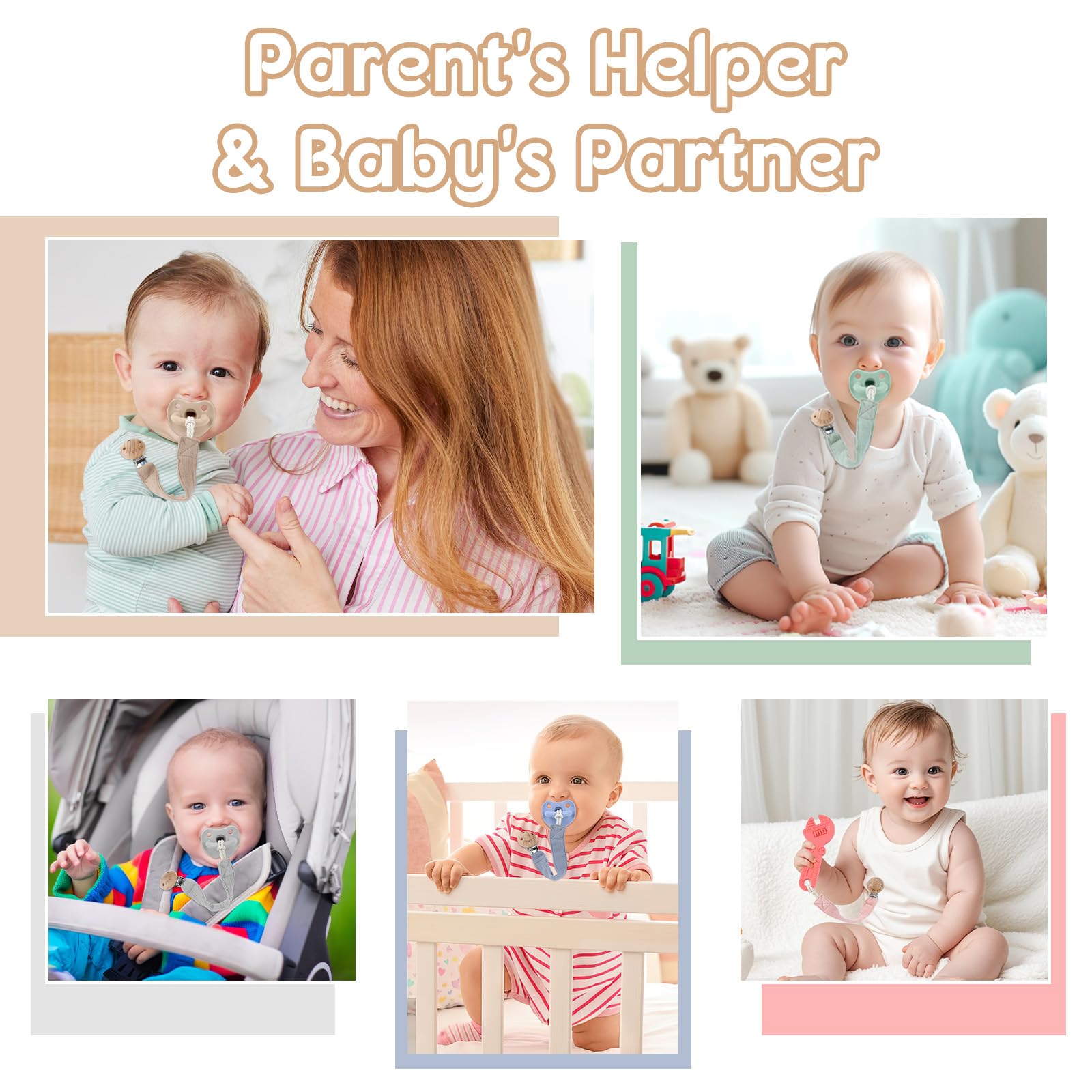 TYRY.HU soft webbing pacifier clip ready for on-the-go use.