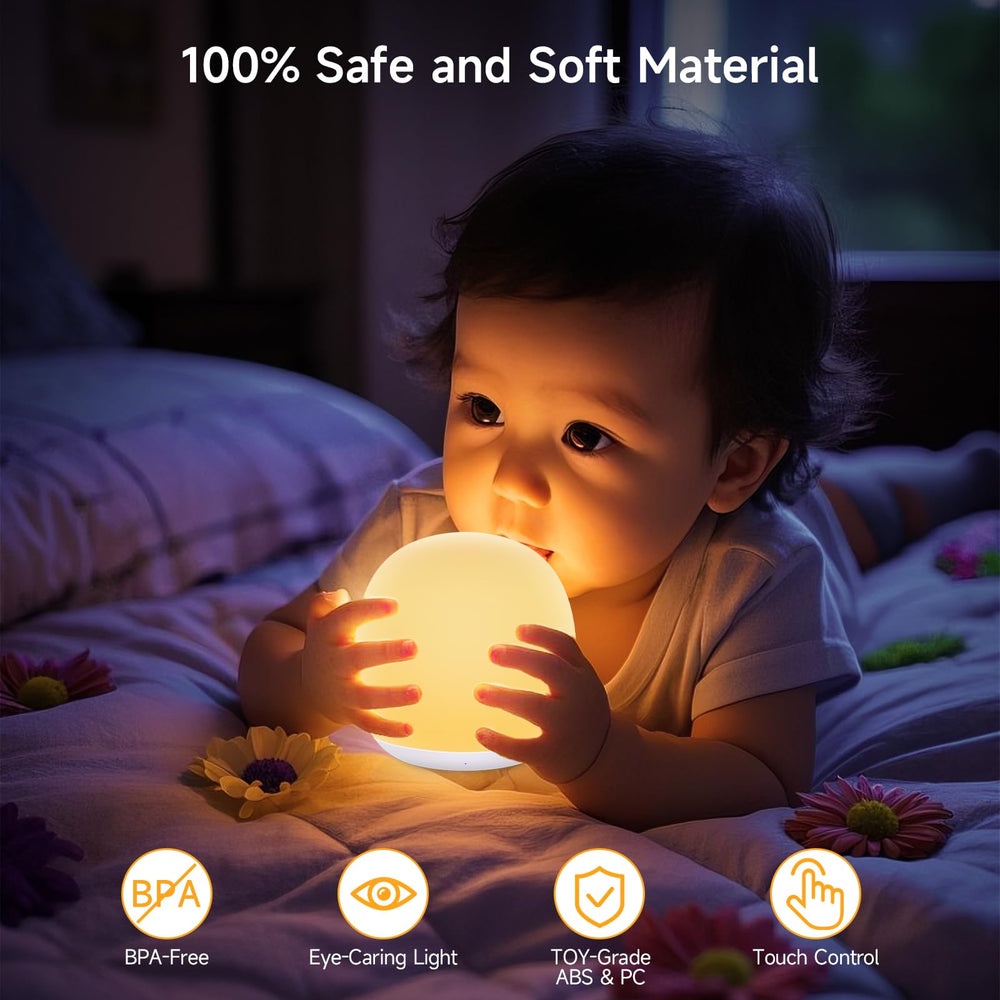 Tyute night light showing eight color options for customizable ambience.