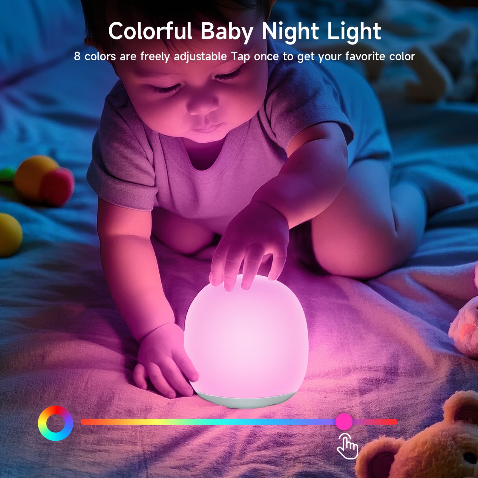 Tyute night light featuring touch control for quick color and brightness changes.