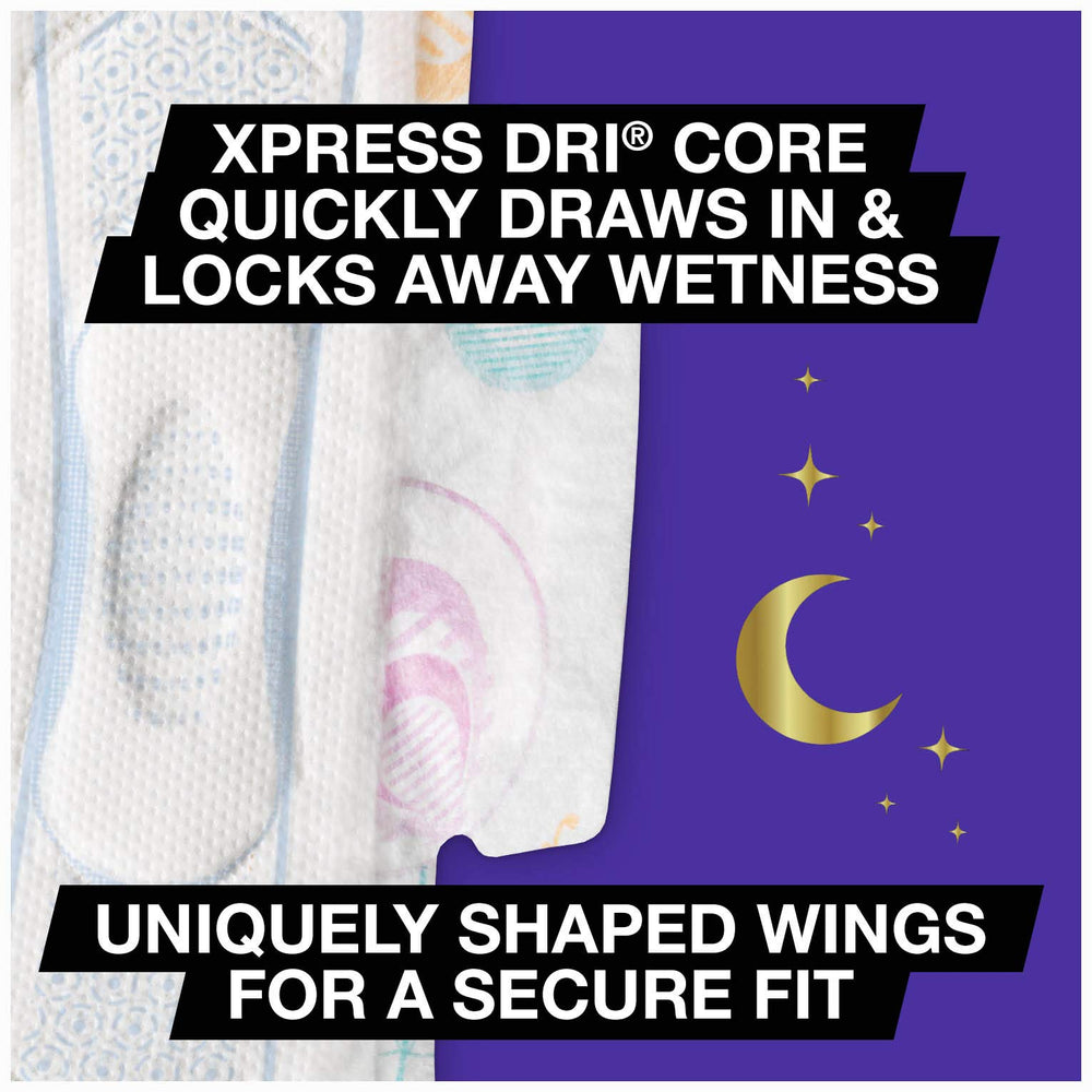 U by Kotex AllNighter Tru-Fit wings ensure secure fit during sleep.