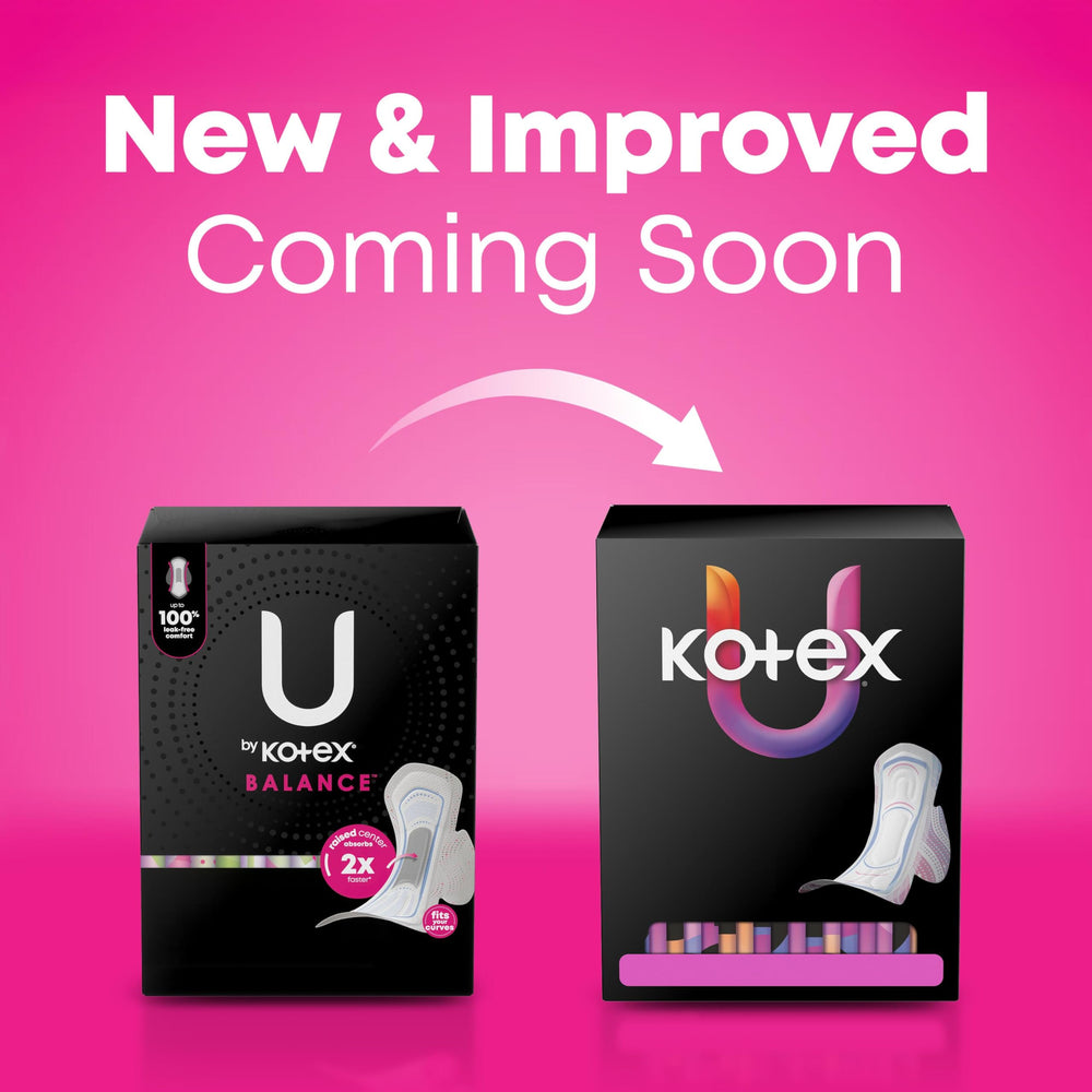 U by Kotex Balance Overnight Pad back view highlighting 60% larger back for leak protection