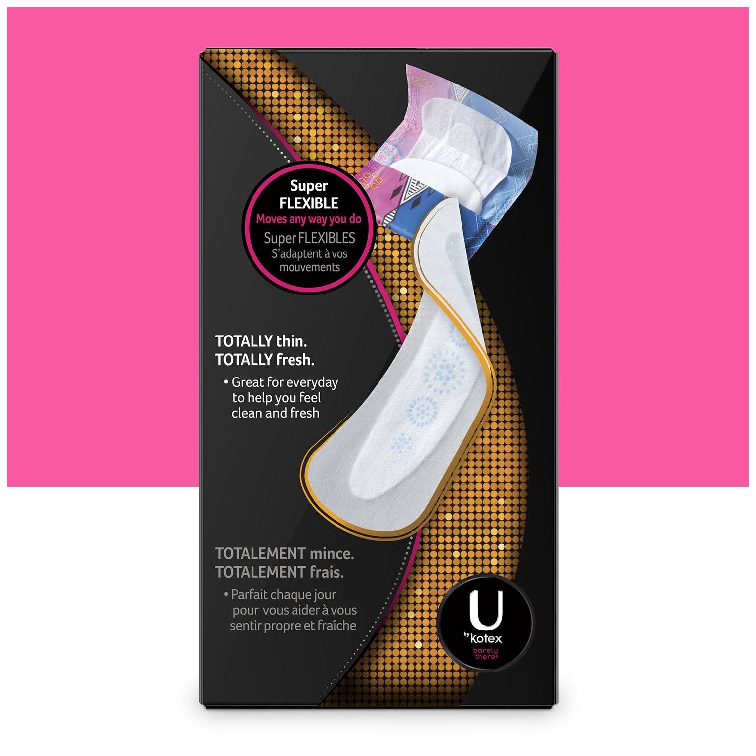 U by Kotex Barely There liner four bold designs for daily style.