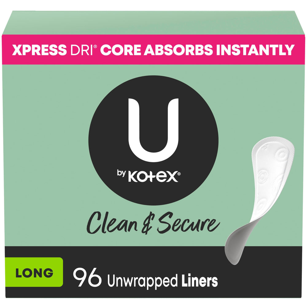 U by Kotex Clean & Secure pantiliner long length packaging for daily protection.