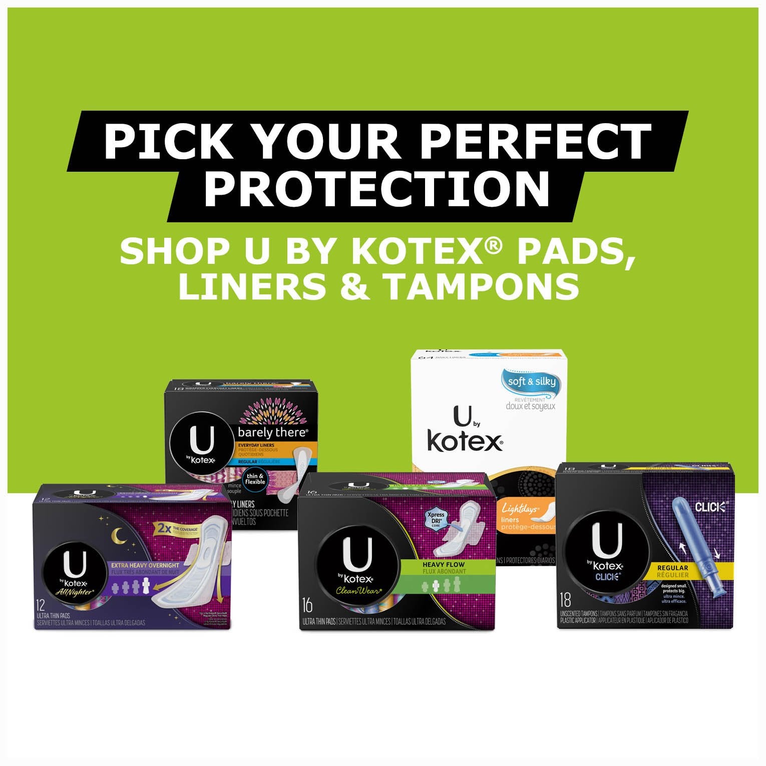 Individually wrapped CleanWear pads in four colorful designs for on-the-go use