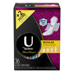 U by Kotex CleanWear Ultra Thin Pads with Wings pack offering slim protection for daily wear.