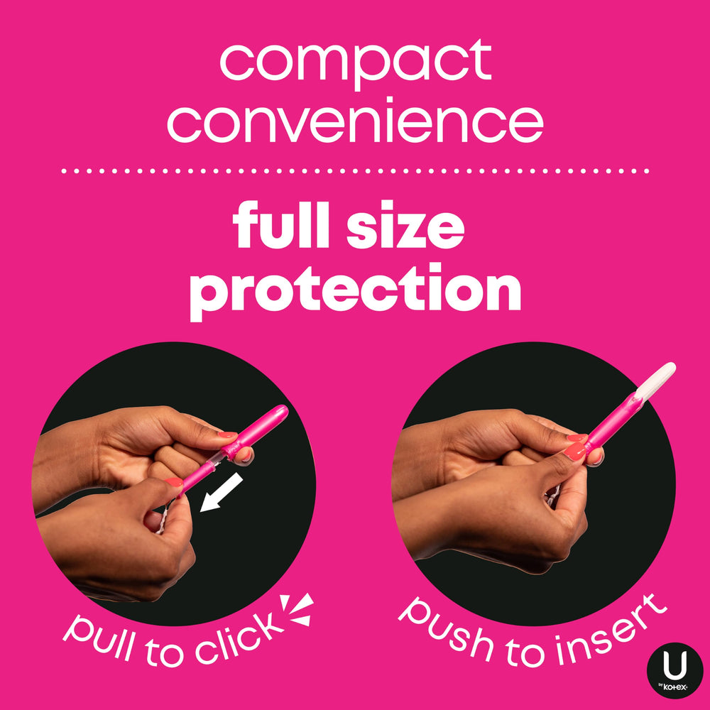 U by Kotex Click tampon individually wrapped with fashion-inspired colors and patterns