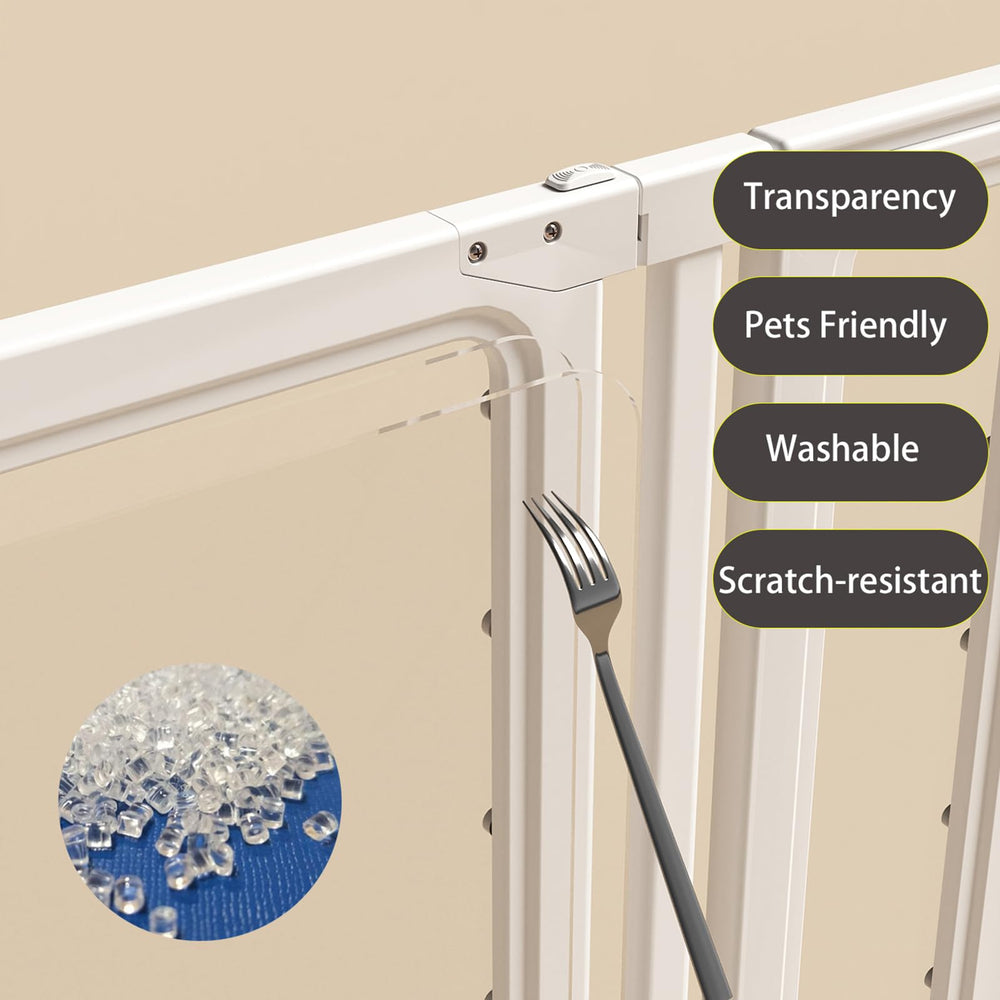 UAISAFER dog gate stopper close-up showing transparent acrylic panel.
