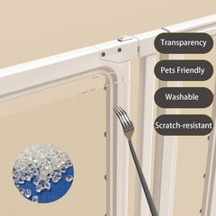 UAISAFER dog gate stopper close-up showing transparent acrylic panel.