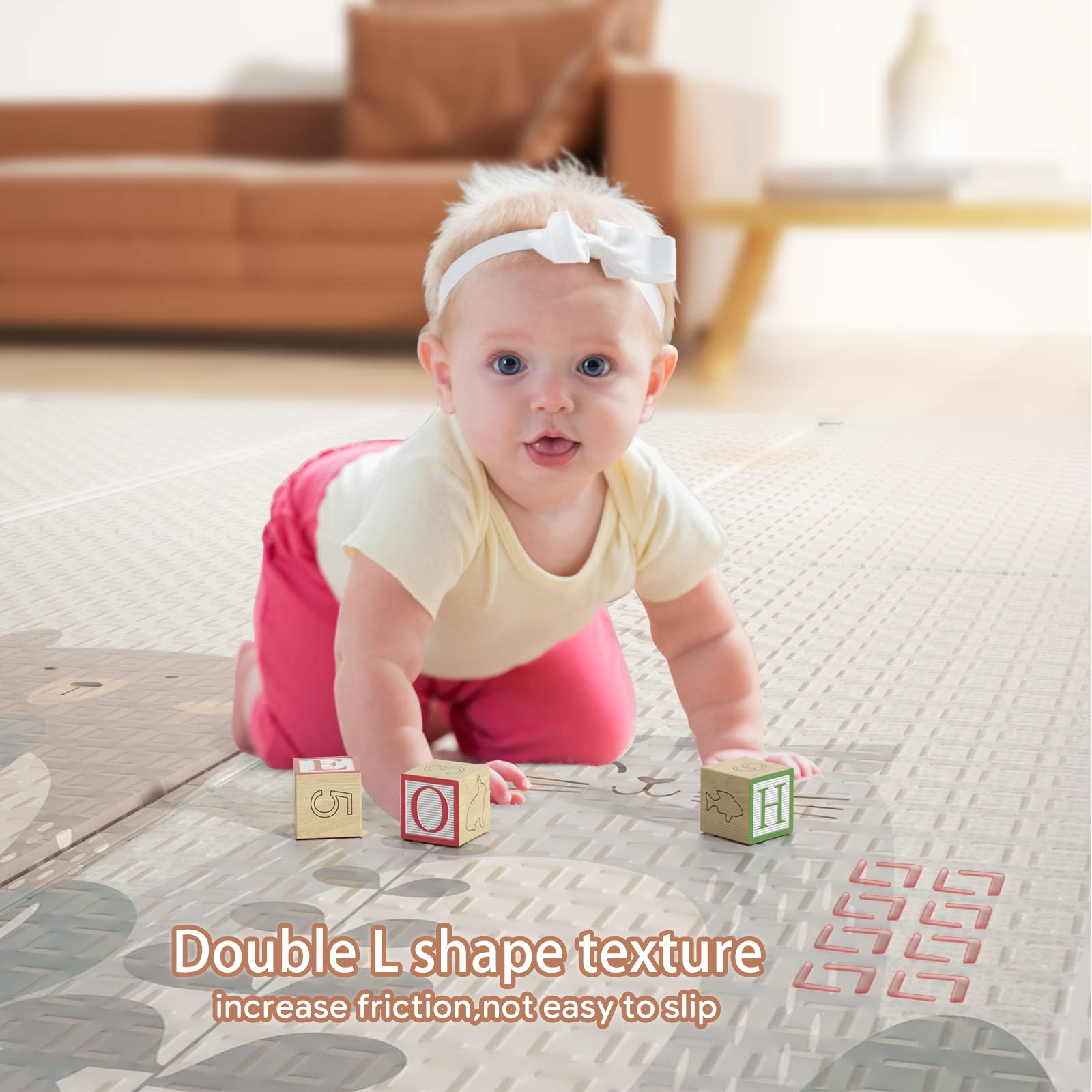 UANLAUO cushioned floor mat softens hard surfaces during tummy time.