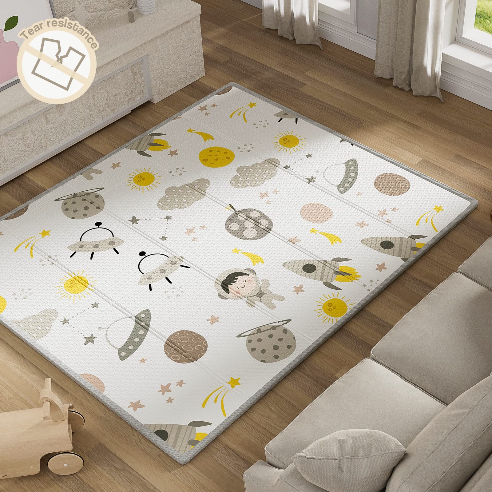 UANLAUO foldable baby play mat, open 59x71 inches, spacious for playtime.