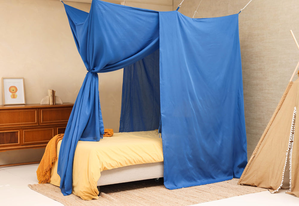 UB-STORE blue bed canopy ceiling hooks included for secure mounting.