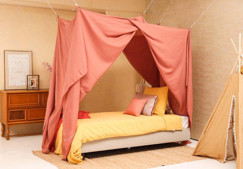 UB-STORE pink bed canopy soft fabric drape enhances cozy bedroom atmosphere