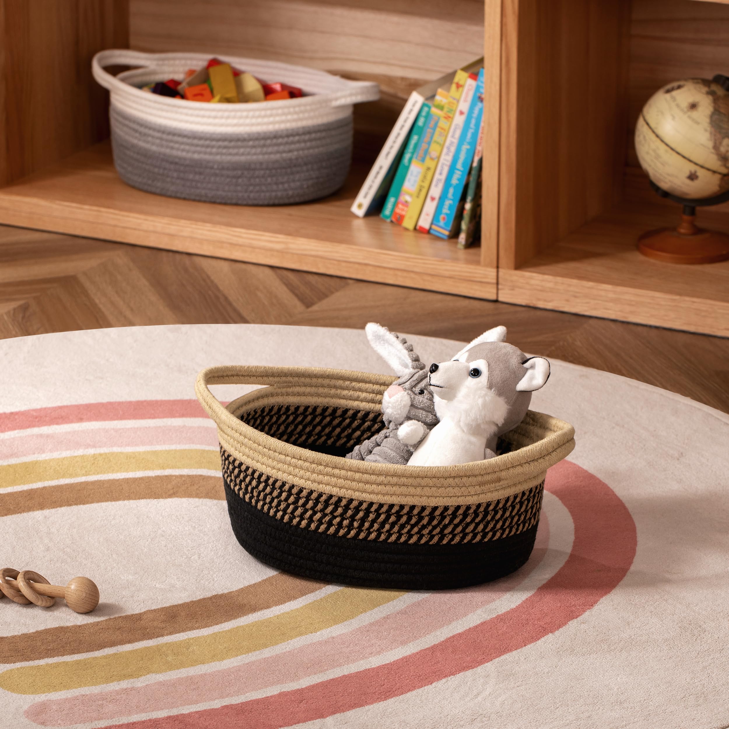 UBBCARE versatile basket on bathroom or living room shelf for essentials.