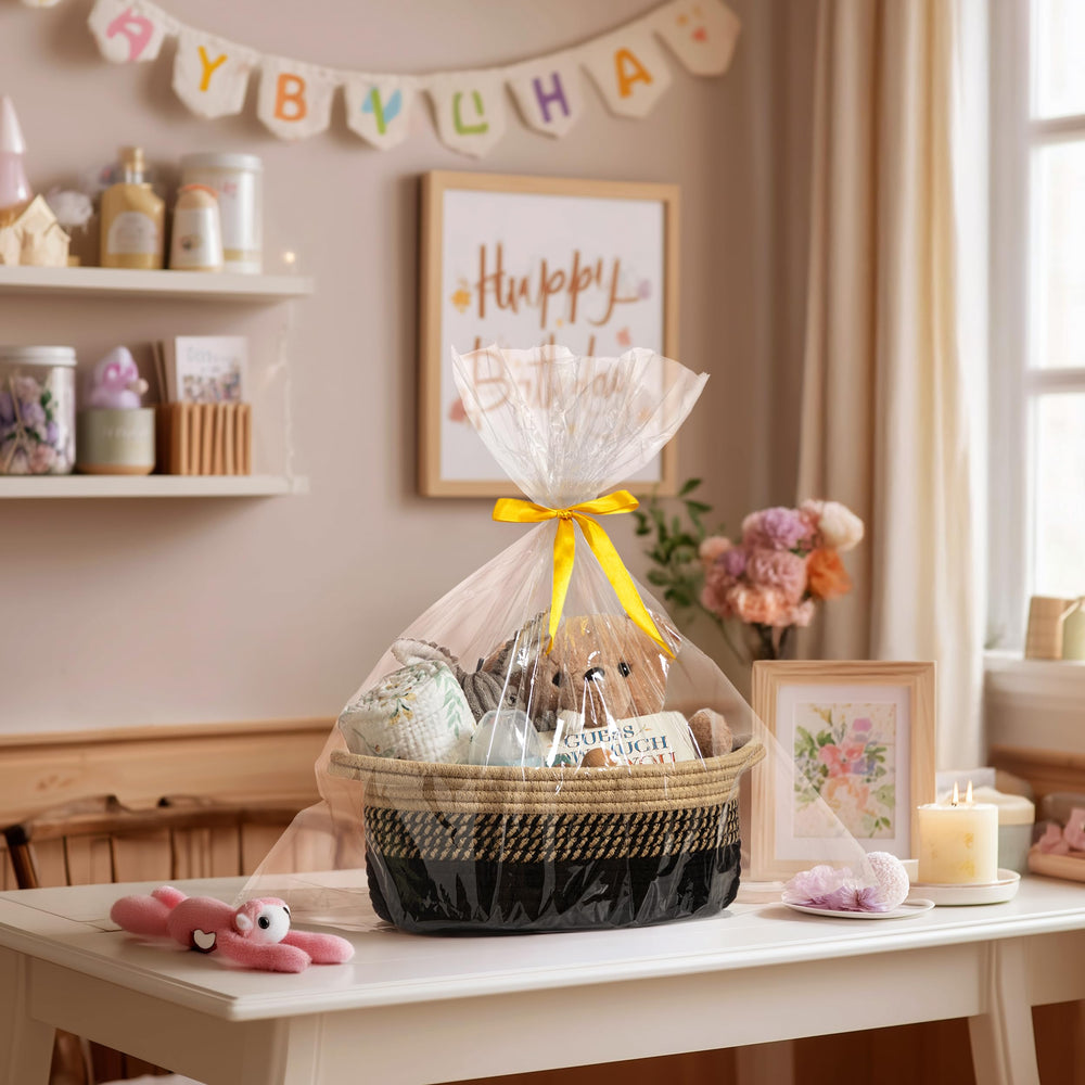 UBBCARE oval woven basket on shelf, ideal for neat storage and decor.