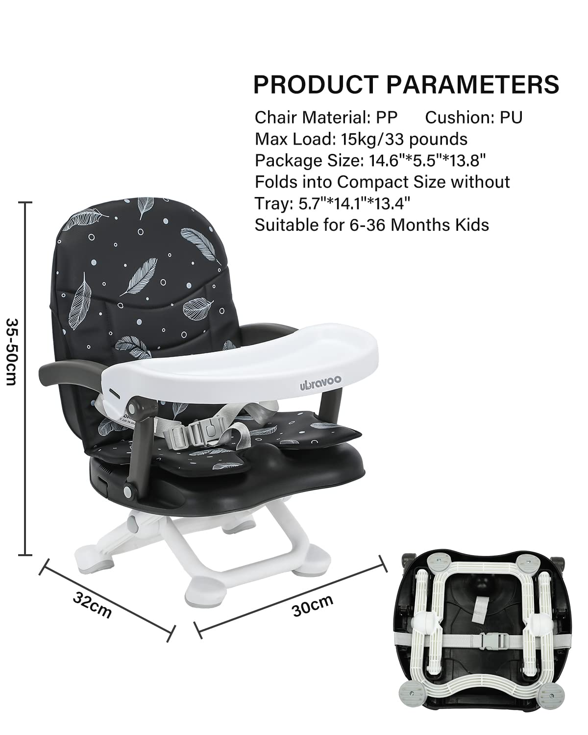 UBRAVOO booster seat easy assembly, quick setup for mealtime