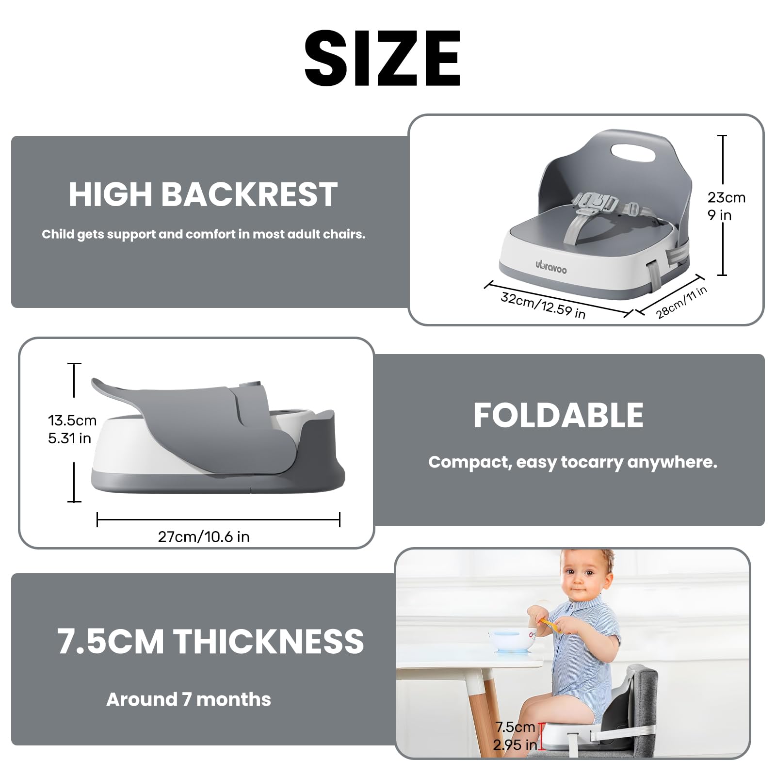 UBRAVOO booster seat with non-slip base on a dining chair