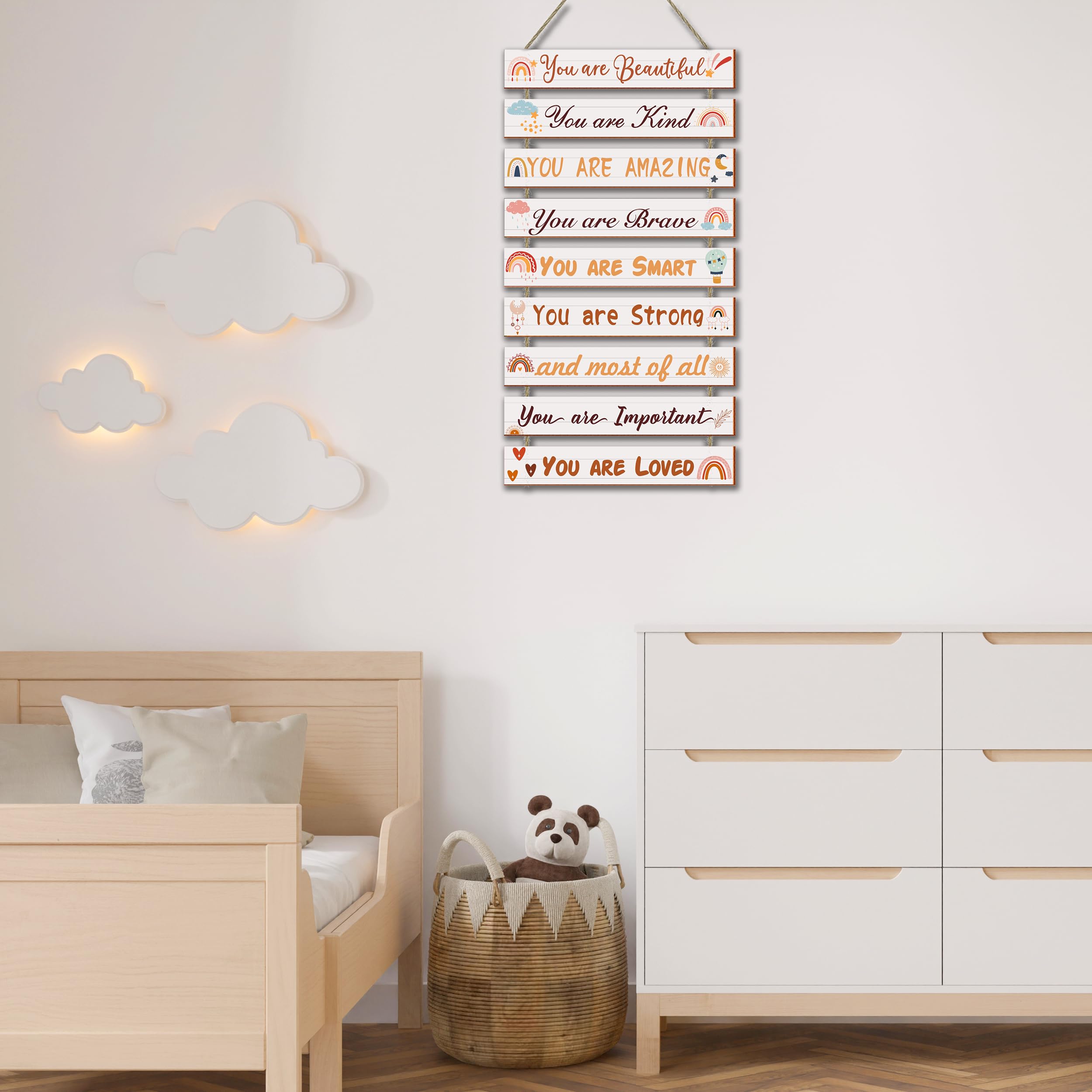 UBTKEY rainbow cloud plaque adds soothing charm to a kid's room