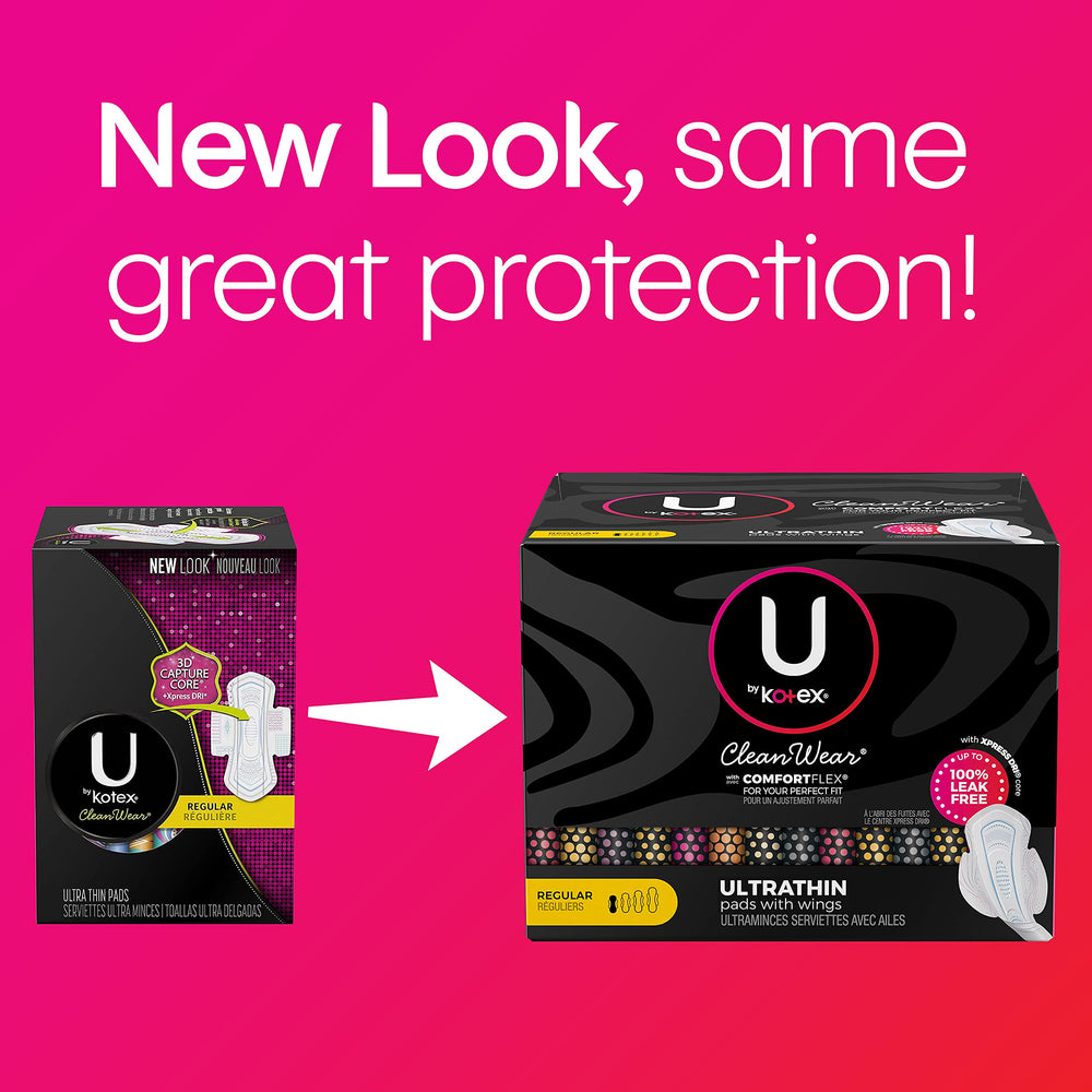 U by Kotex CleanWear fragrance-free design for sensitive skin.
