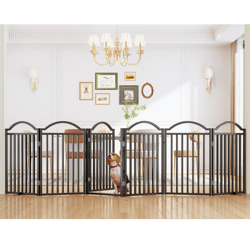 UDD metal folding dog gate extended to 144 inches for wide openings.