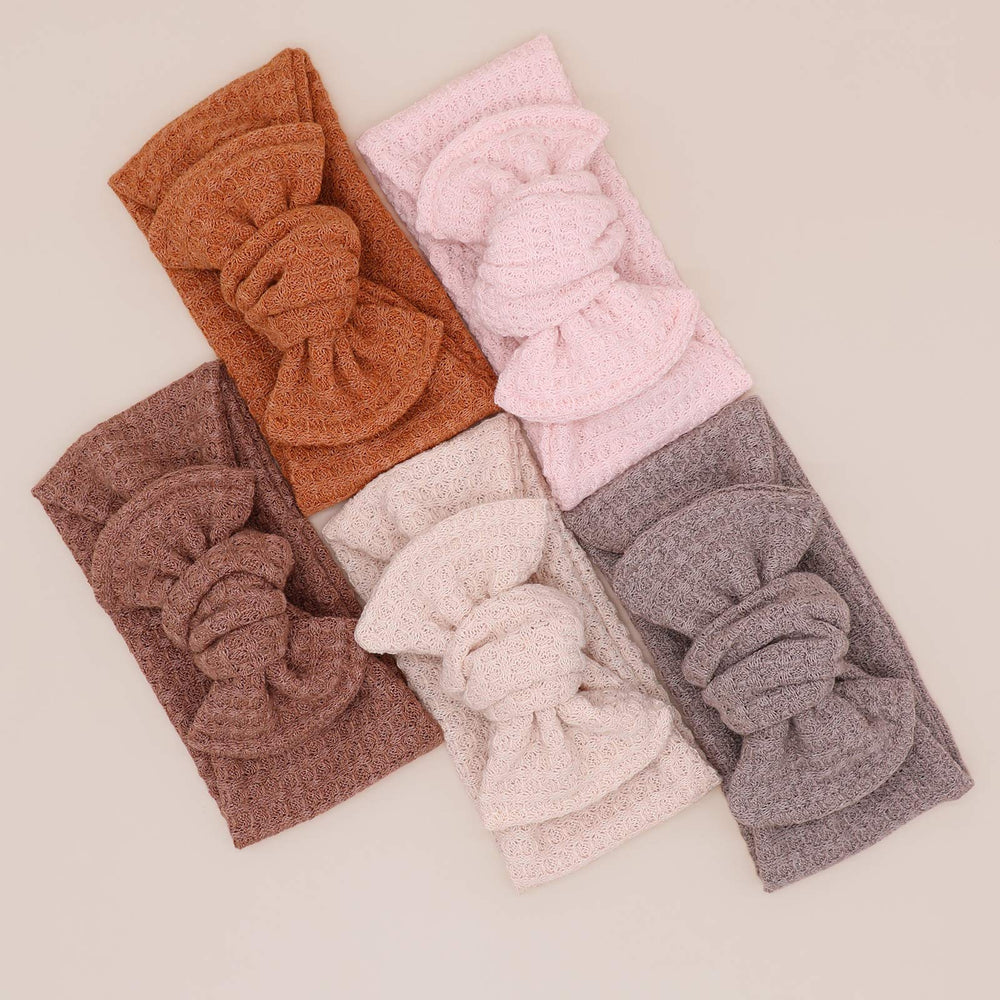 UeeSum brown knit headwrap, adjustable fit grows with baby.