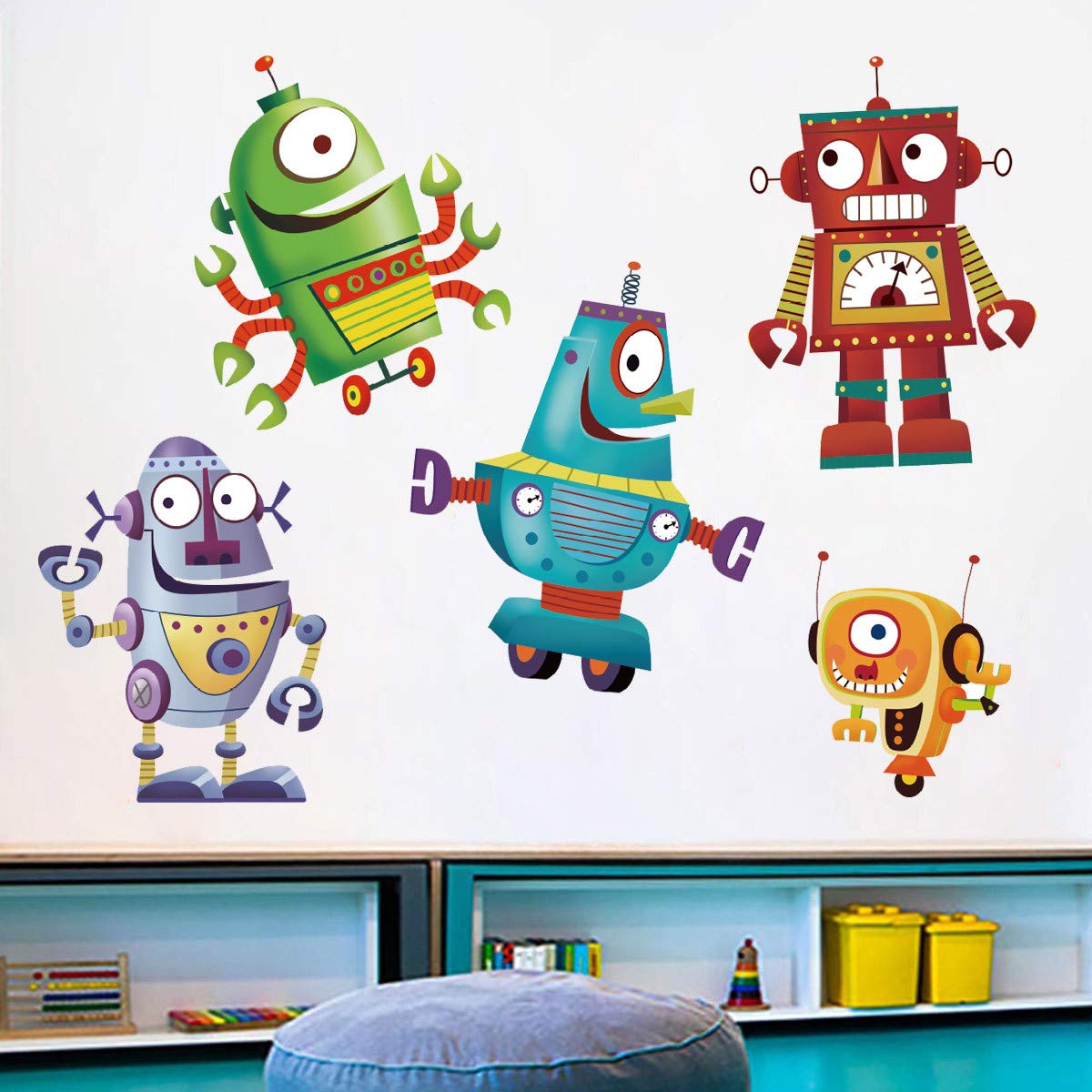 ufengke cartoon robot wall stickers pack for kids' rooms and easy customization.