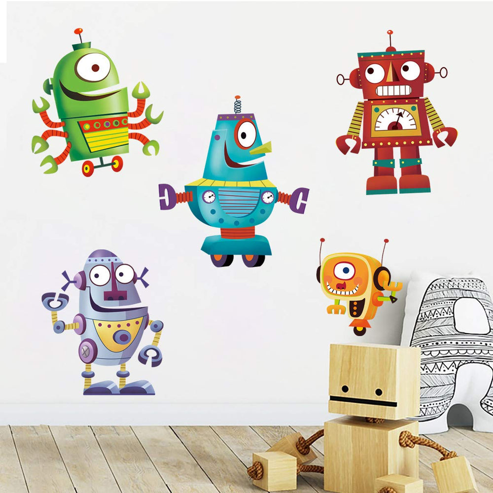 ufengke cartoon robot wall stickers applied on wall for playful nursery decor.