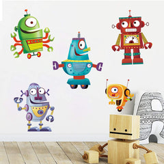 ufengke cartoon robot wall stickers applied on wall for playful nursery decor.