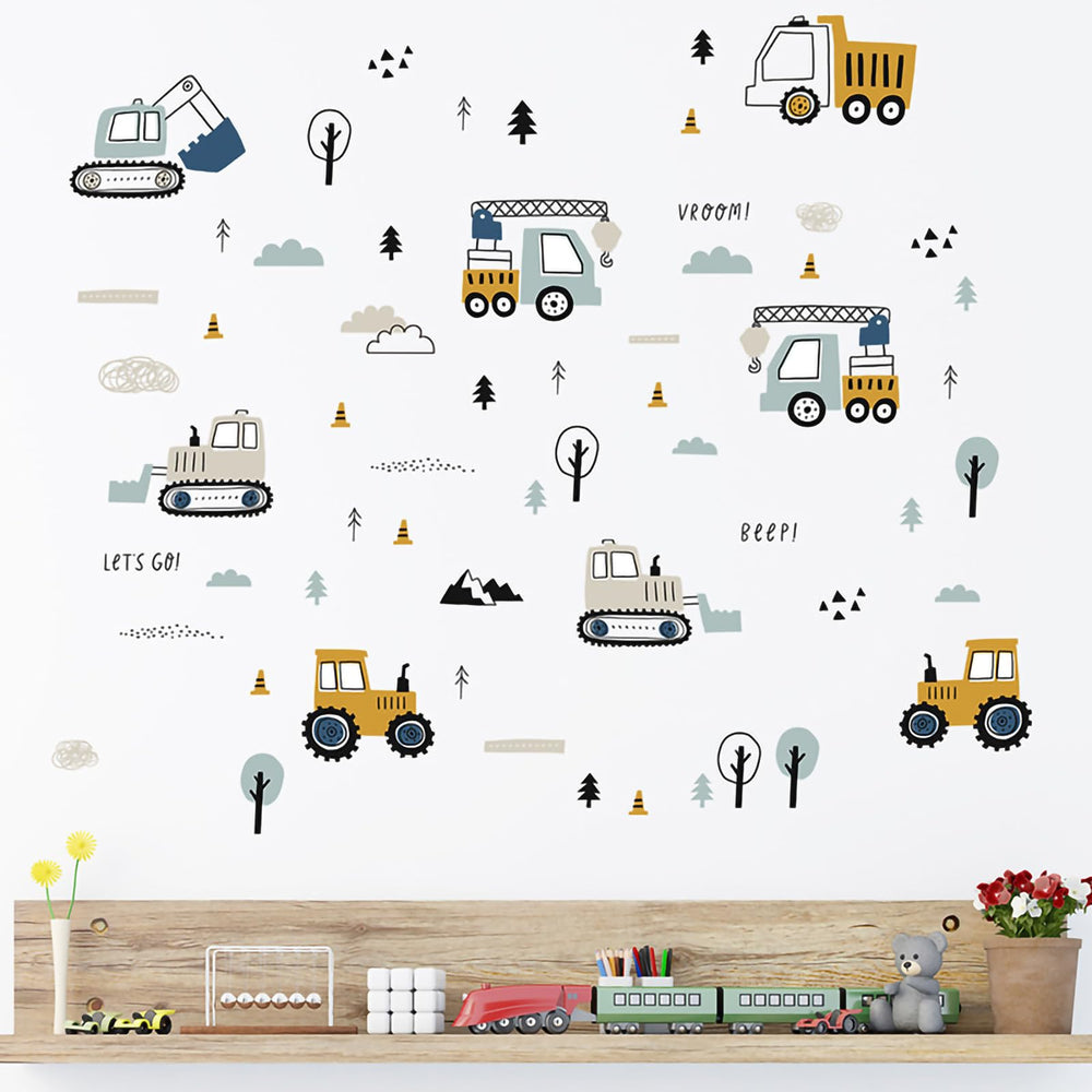 Ufengke excavator decal for kids' room decor, adding playful construction vibes.