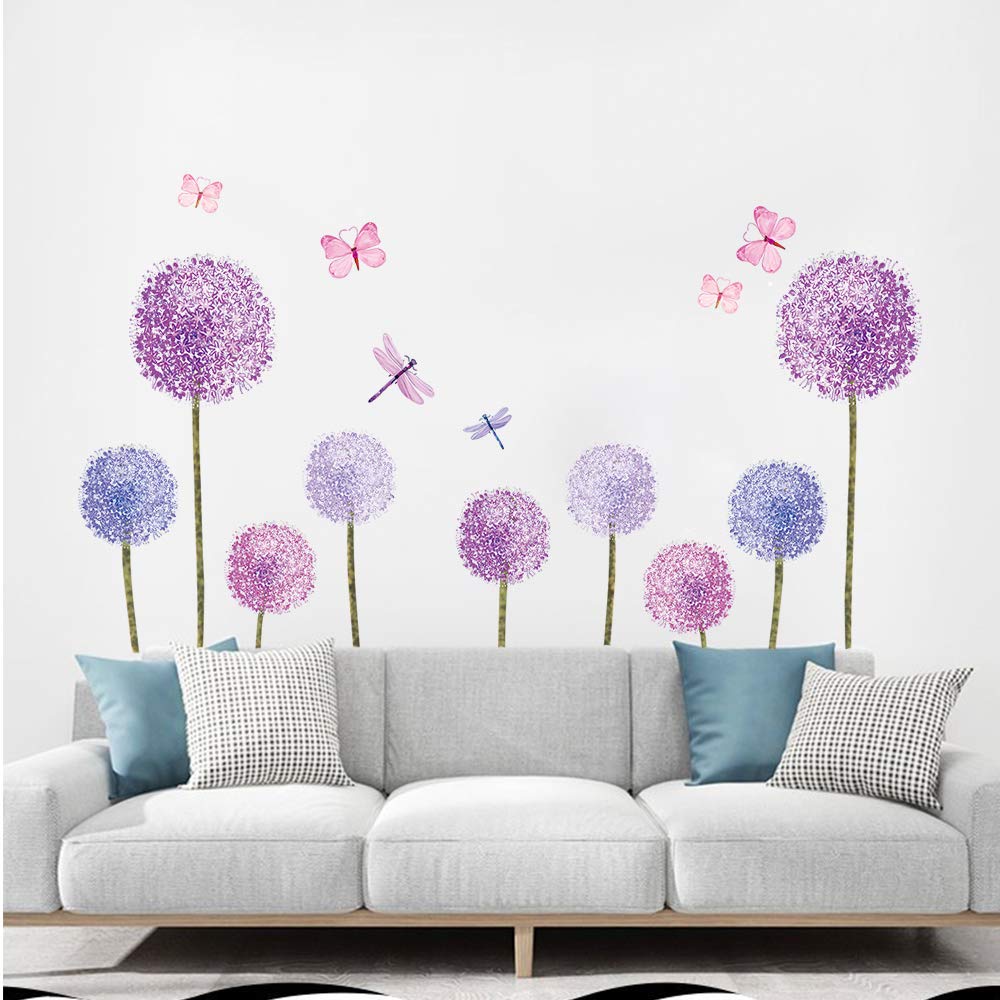 The ufengke purple dandelions wall sticker brings whimsy to kids' rooms.