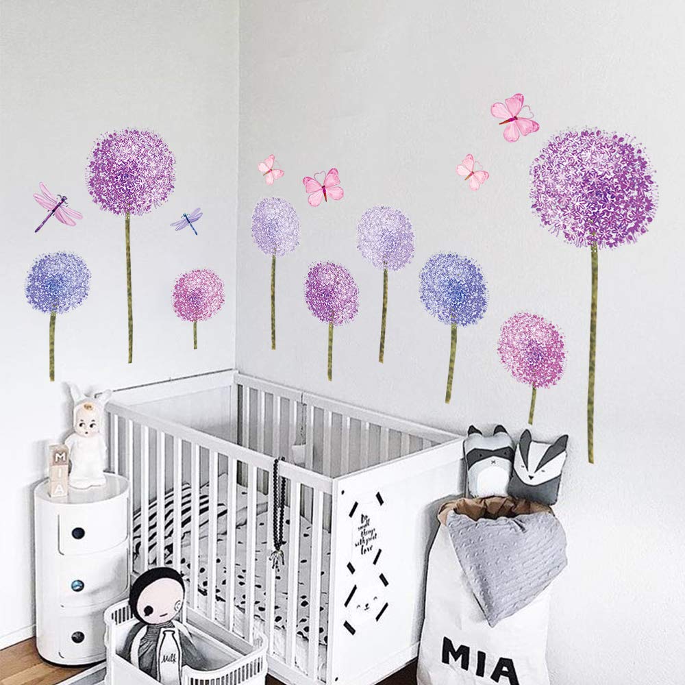 ufengke two-sheet set of purple dandelions and butterflies for flexible decor.