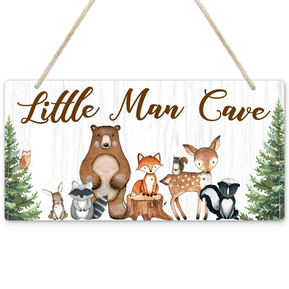 Uflashmi Little Man Cave sign with forest animals, ideal nursery wall decor