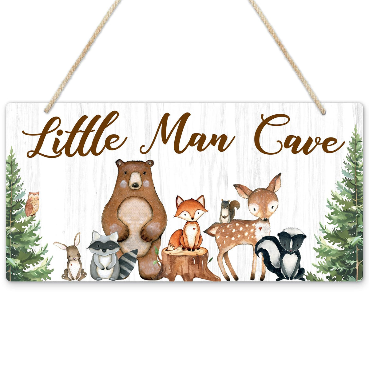 Uflashmi Little Man Cave sign with forest animals, ideal nursery wall decor
