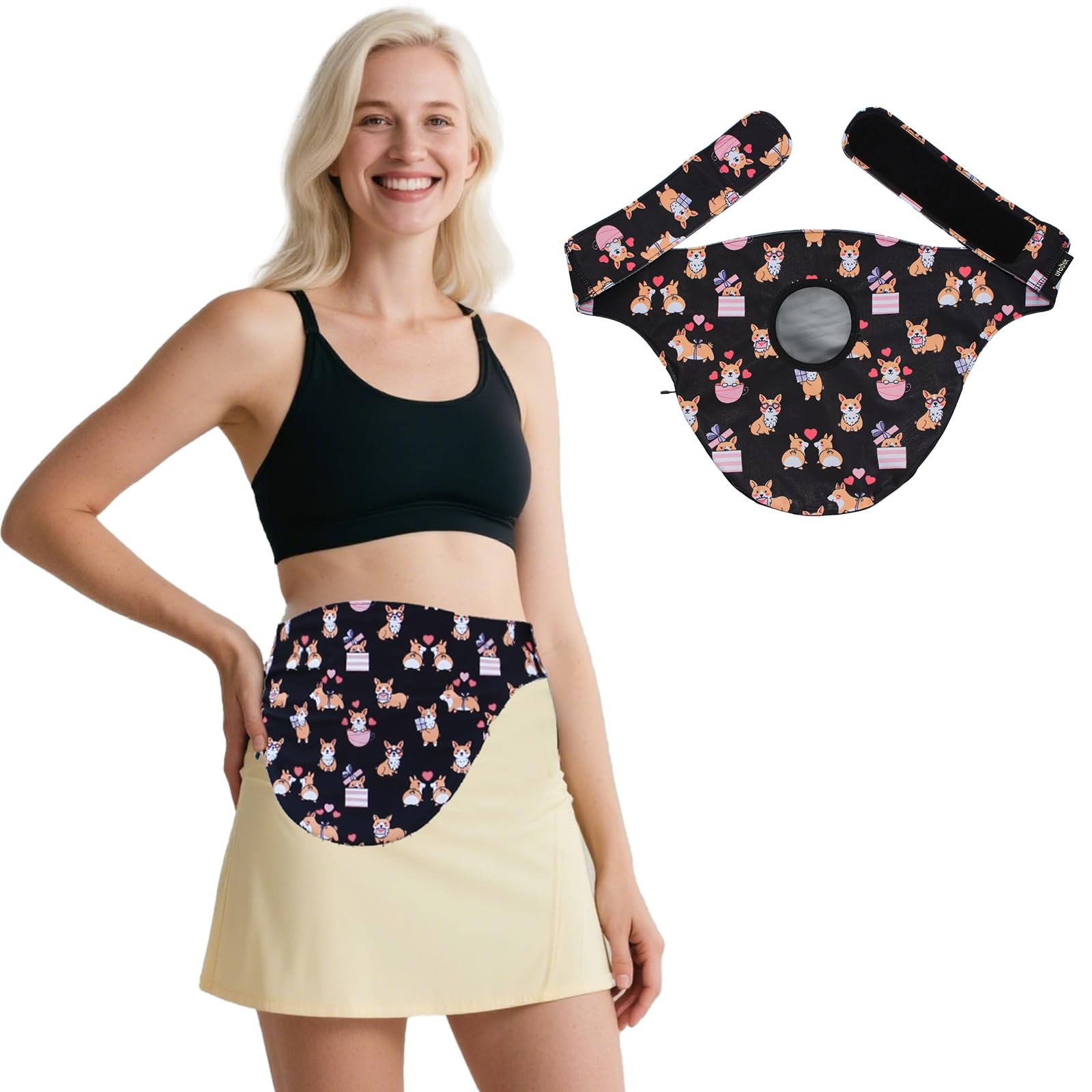 UFootIt ostomy belt closeup shows soft, lightweight fabric for daily comfort.