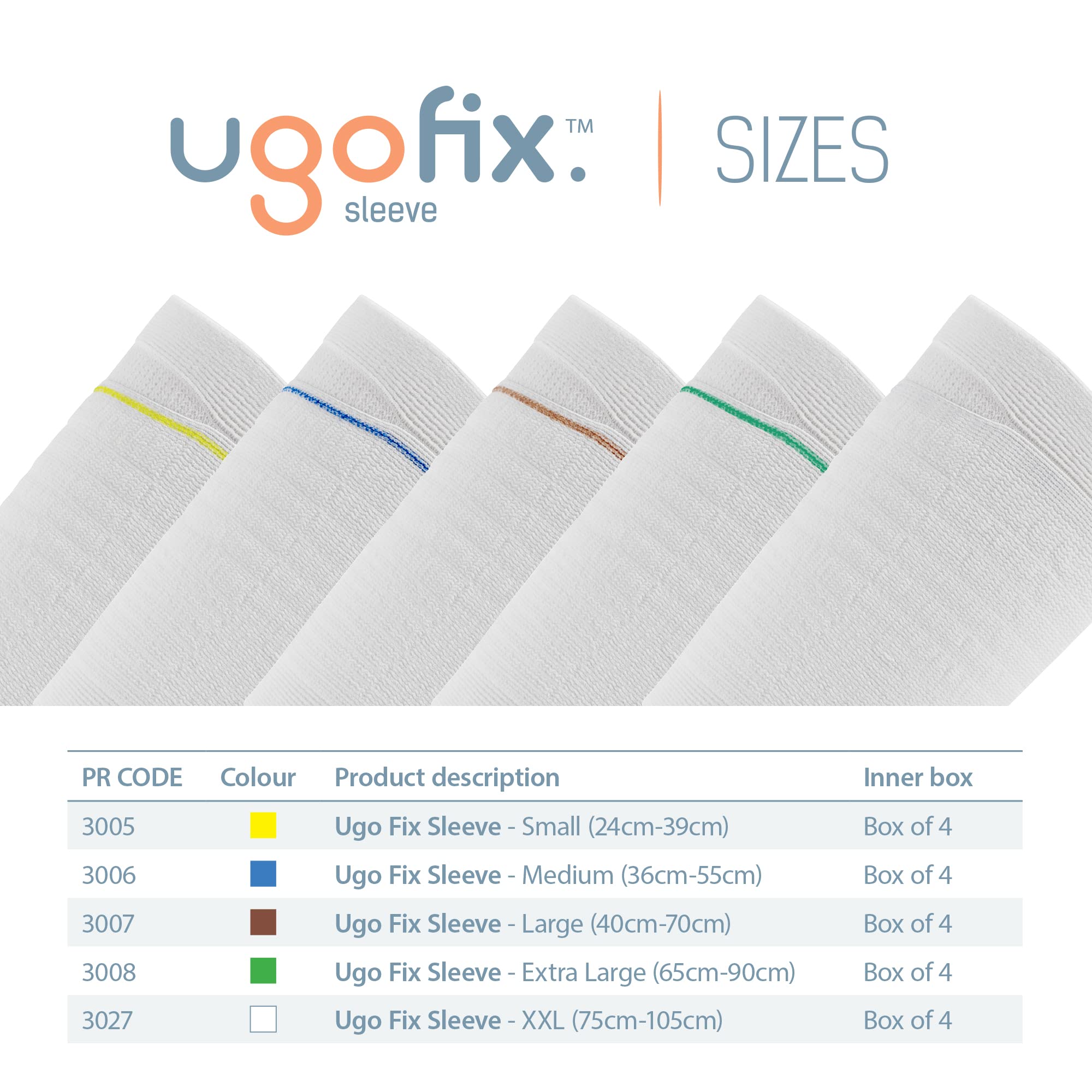 Ugo Fix Sleeve features a color coded top seam for easy sizing.