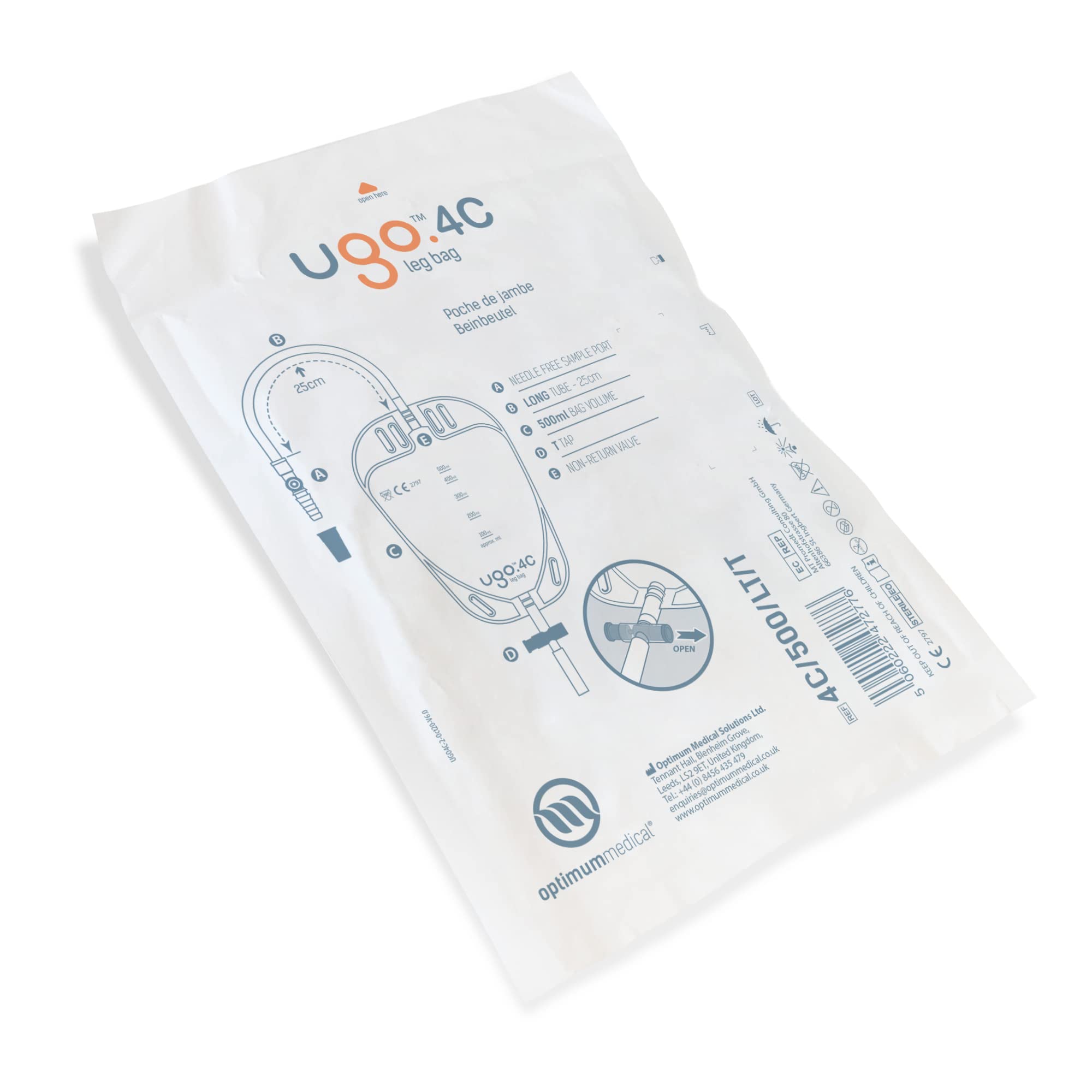 Ugo Leg Bags long tubing enabling flexible overnight drainage connections.