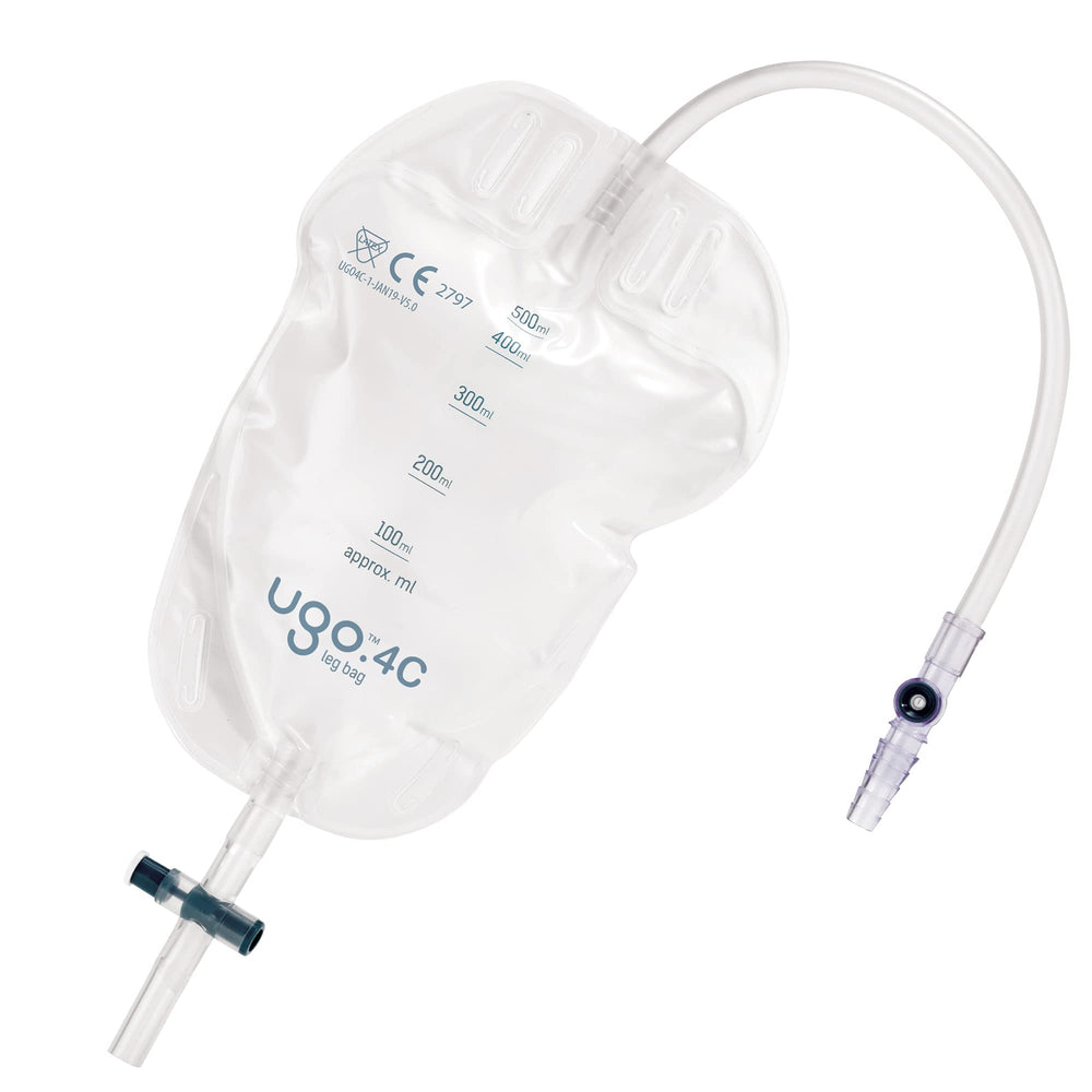 Ugo Leg Bags pack of 10 shown for reliable catheter drainage and discreet wear.