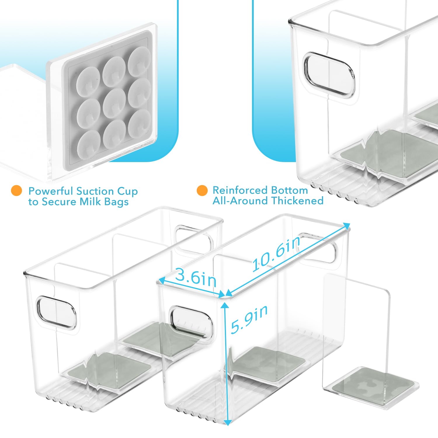 Gray fridge bin space saver suitable for bottles and snacks.