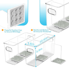 Gray fridge bin space saver suitable for bottles and snacks.