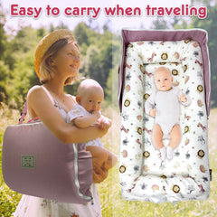 UGRASEA baby lounger backpack-style fold enables hands-free traveling with baby.