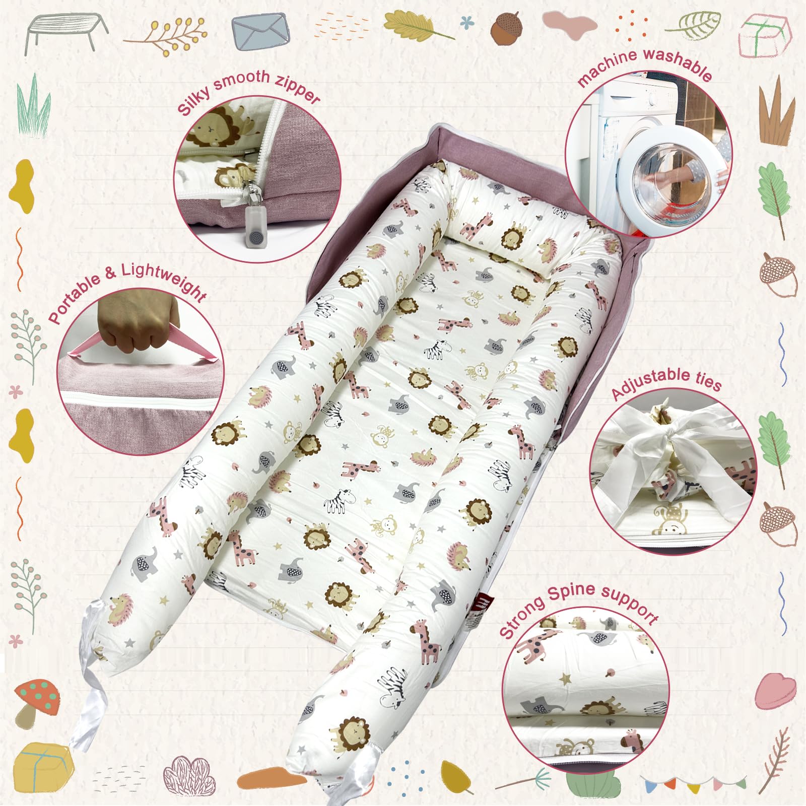 UGRASEA baby lounger interior space helps organize small items.