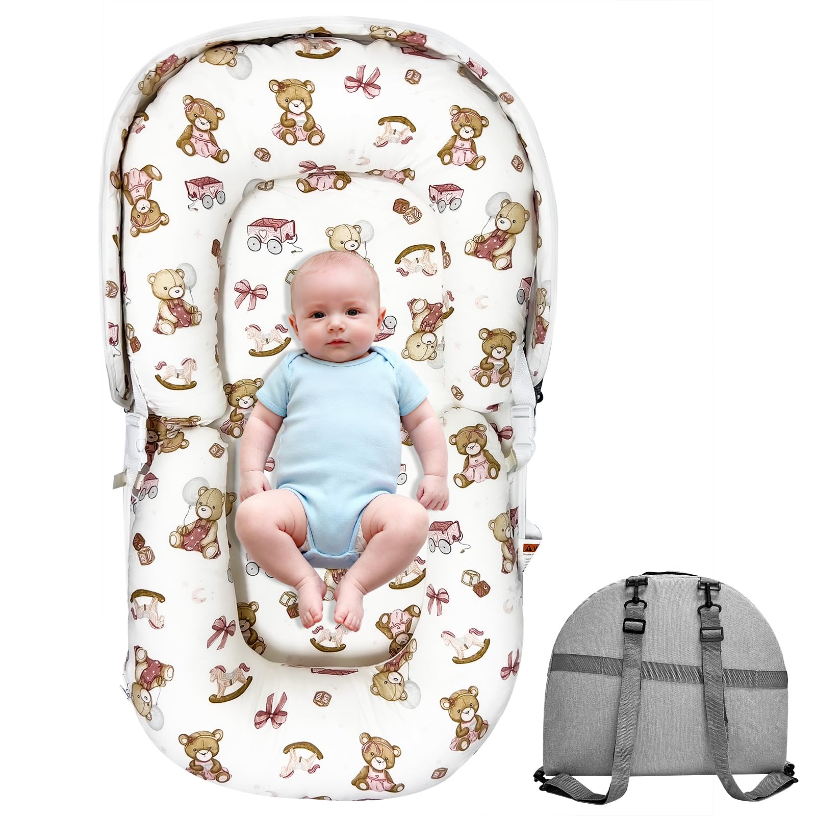 UGRASEA baby lounger pink bear foldable for portable comfort on the go