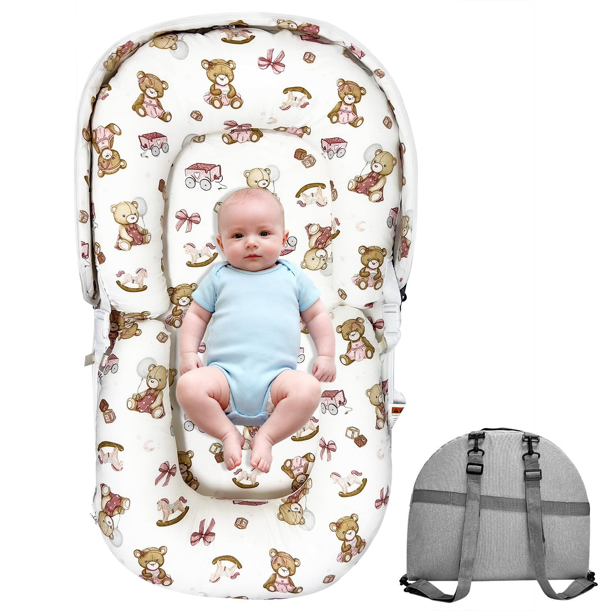 UGRASEA baby lounger pink bear foldable for portable comfort on the go