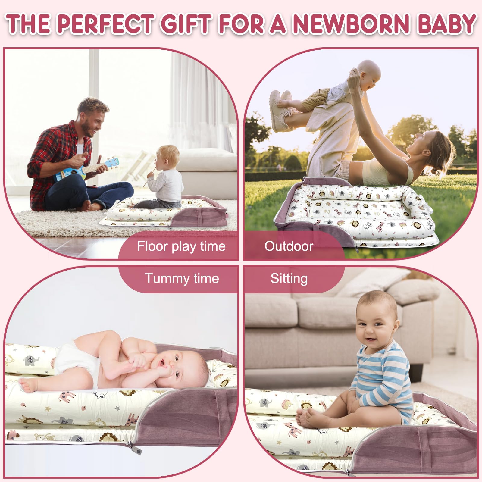 UGRASEA baby lounger pocket storage keeps essentials close at hand.