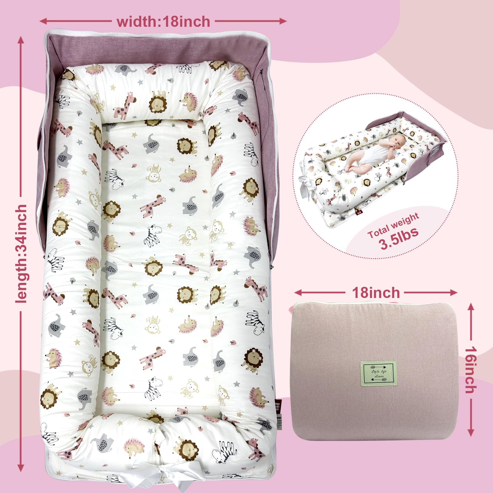 UGRASEA baby lounger soft cotton fabric keeps gentle skin comfortable.
