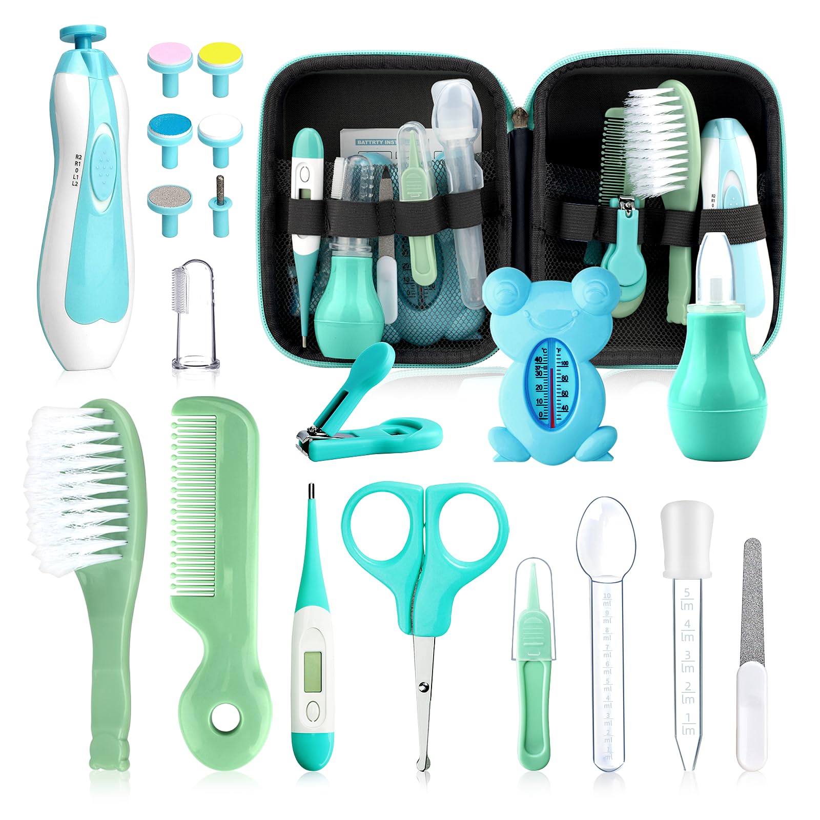 UHFi baby grooming kit 20-in-1 case, neatly organized for on-the-go parents.